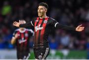 17 May 2019; Daniel Mandroiu of Bohemians, left, celebrates after scoring his side's first goal during the SSE Airtricity League Premier Division match between St Patrick's Athletic and Bohemians  at Richmond Park in Dublin. Photo by Ben McShane/Sportsfile