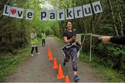 18 May 2019; Irene Gavin from Cor na Mona crosses the line during the Clonbur Woods parkrun in partnership with Vhi at Clonbur Woods, Clonbur, Co. Galway. Parkrun Ireland in partnership with Vhi, added a new parkrun at Clonbur Woods on Saturday, 18th May, with the introduction of the Clonbur Woods parkrun in Clonbur, Co. Galway. Parkruns take place over a 5km course weekly, are free to enter and are open to all ages and abilities, providing a fun and safe environment to enjoy exercise. To register for a parkrun near you visit www.parkrun.ie. Photo by Ray Ryan/Sportsfile