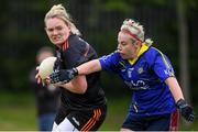 18 May 2019; Aoife Kelly of PWC 2, left, in action against Kristina Troy of Kishoge Community College, Dublin, during the LGFA Interfirms Blitz 2019 at Naomh Mearnóg GAA Club, Portmarnock, Dublin. This year 12 teams competed for the top prize, while 11 teams signed up to take part in a recreational blitz. Photo by Piaras Ó Mídheach/Sportsfile