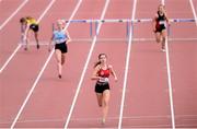 18 May 2019; Laura Gallagher of Alexandra College, Co. Dublin, on her way to winning the Inter Girls 300m Hurdles event during the Irish Life Health Leinster Schools Track and Field Championships Day 2 at Morton Stadium in Santry, Dublin. Photo by Ben McShane/Sportsfile