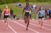 18 May 2019; Rhasidat Adeleke, centre, of Presentation Terenure, Co. Dublin, on her way to winning the Inter Girls 100m event during the Irish Life Health Leinster Schools Track and Field Championships Day 2 at Morton Stadium in Santry, Dublin. Photo by Ben McShane/Sportsfile