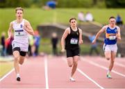18 May 2019; Competitors, from left, Peter Murphy of Blackrock College, Co. Dublin, Simon Ayers of CCC, Co. Dublin, and Tony O'Connor of Naas CBS, Co. Kildare, during the Senior Boys 400m event during the Irish Life Health Leinster Schools Track and Field Championships Day 2 at Morton Stadium in Santry, Dublin. Photo by Ben McShane/Sportsfile