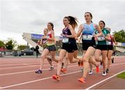 18 May 2019; Competitors during the Inter Girls 300m event during the Irish Life Health Leinster Schools Track and Field Championships Day 2 at Morton Stadium in Santry, Dublin. Photo by Ben McShane/Sportsfile