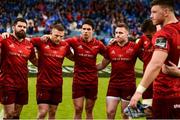 18 May 2019;  Munster players Kevin O’Byrne, Andrew Conway, Joey Carbery, Rory Scannell, Peter O'Mahony and Fineen Wycherley after the Guinness PRO14 semi-final match between Leinster and Munster at the RDS Arena in Dublin. Photo by Diarmuid Greene/Sportsfile