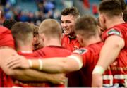 18 May 2019; Munster captain Peter O’Mahony speaks to his team-mates after as they huddle together after the Guinness PRO14 semi-final match between Leinster and Munster at the RDS Arena in Dublin. Photo by Diarmuid Greene/Sportsfile