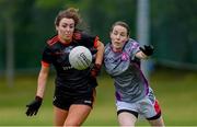 18 May 2019; Aoife Kirrane of PWC in action against Sinéad Deegan of AIB in the Cup final at the LGFA Interfirms Blitz 2019 at Naomh Mearnóg GAA Club, Portmarnock, Dublin. This year 12 teams competed for the top prize, while 11 teams signed up to take part in a recreational blitz. Photo by Piaras Ó Mídheach/Sportsfile