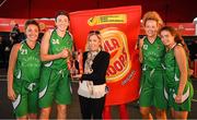 18 May 2019; Karen Hurley, Senior Brand Manager, Hula Hoops presents the winners of the Women's Final Karen Mealey, Aine O’Connor, Aine O’Connor and Ciara Bracken of Liffey Celtics Basketball Club after the second annual Hula Hoops 3x3 Basketball Championships at Bray Seafront in Co. Wicklow. Photo by Ray McManus/Sportsfile