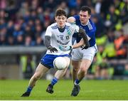 18 May 2019; Stephen O’Hanlon of Monaghan in action against Conor Rehill of Cavan during the Ulster GAA Football Senior Championship quarter-final match between Cavan and Monaghan at Kingspan Breffni in Cavan. Photo by Daire Brennan/Sportsfile