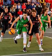 18 May 2019; Aine O’Connor of Liffey Celtics Basketball Club in action against Megan Dunne of IT Carlow Basketball during the second annual Hula Hoops 3x3 Basketball Championships at Bray Seafront in Co.Wicklow. Photo by Ray McManus/Sportsfile