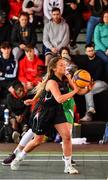 18 May 2019; Megan Dunne of IT Carlow Basketball in action against Aine O’Connor of Liffey Celtics Basketball Club during the second annual Hula Hoops 3x3 Basketball Championships at Bray Seafront in Co.Wicklow. Photo by Ray McManus/Sportsfile