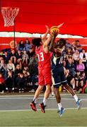 18 May 2019; Daniel Stewart of Ulster University Elks Basketball  in action against Neil Randolph of Templeogue Basketball Club during the second annual Hula Hoops 3x3 Basketball Championships at Bray Seafront in Co.Wicklow. Photo by Ray McManus/Sportsfile