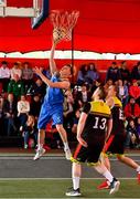 18 May 2019; Shane Davidson of DCU Saints in action against Ian Lynch, 13, and Roland Vailuls of IT Carlow Basketball during the second annual Hula Hoops 3x3 Basketball Championships at Bray Seafront in Co.Wicklow. Photo by Ray McManus/Sportsfile