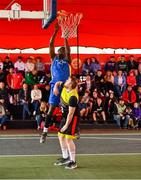 18 May 2019; Martin Provizors of DCU Saints in action against Ian Lynch of IT Carlow Basketball during the second annual Hula Hoops 3x3 Basketball Championships at Bray Seafront in Co.Wicklow. Photo by Ray McManus/Sportsfile