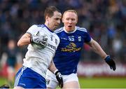 18 May 2019; Conor Boyle of Monaghan in action against Cian Mackey of Cavan during the Ulster GAA Football Senior Championship quarter-final match between Cavan and Monaghan at Kingspan Breffni in Cavan. Photo by Oliver McVeigh/Sportsfile