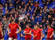 18 May 2019; Supporters celebrate a try by James Lowe of Leinster during the Guinness PRO14 semi-final match between Leinster and Munster at the RDS Arena in Dublin. Photo by Ramsey Cardy/Sportsfile