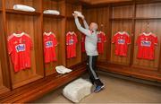 19 May 2019; Cork kitman Pat Keane prepares the dressing room prior to the Munster GAA Hurling Senior Championship Round 2 match between Limerick and Cork at the LIT Gaelic Grounds in Limerick. Photo by Diarmuid Greene/Sportsfile