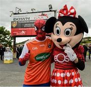 19 May 2019; Spiderman and Mickey Mouse during the GAA Football Senior Championship quarter-final match between Down and Armagh at Pairc Esler in Newry. Photo by Philip Fitzpatrick/Sportsfile
