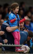 19 May 2019; Dublin supporter Kate Shanagher, aged 4, from Swords, Co Dublin, celebrates a score during the Leinster GAA Hurling Senior Championship Round 2 match between Dublin and Wexford at Parnell Park in Dublin. Photo by Daire Brennan/Sportsfile