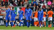 19 May 2019; Dejected Italian players after the Netherlands scored their second goal during the 2019 UEFA U17 European Championship Final match between Netherlands and Italy at Tallaght Stadium in Dublin, Ireland. Photo by Brendan Moran/Sportsfile