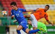 19 May 2019; Nicolò Cudrig of Italy in action against Devyne Rensch of Netherlands during the 2019 UEFA U17 European Championship Final match between Netherlands and Italy at Tallaght Stadium in Dublin, Ireland. Photo by Brendan Moran/Sportsfile