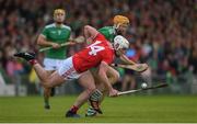 19 May 2019; Patrick Horgan of Cork in action against Richie English of Limerick during the Munster GAA Hurling Senior Championship Round 2 match between Limerick and Cork at the LIT Gaelic Grounds in Limerick. Photo by Diarmuid Greene/Sportsfile