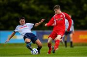 19 May 2019; John Fitzgerald of Cork in action against Ryan Reape of DDSL during the Under 16 SFAI Subway Championship Final match between DDSL and Cork at Mullingar Athletic in Gainstown, Westmeath. Photo by Ramsey Cardy/Sportsfile