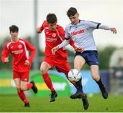 19 May 2019; Joey Reynolds of DDSL in action against Cormaic Kelly of Cork during the Under 16 SFAI Subway Championship Final match between DDSL and Cork at Mullingar Athletic in Gainstown, Westmeath. Photo by Ramsey Cardy/Sportsfile