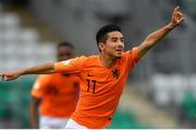 19 May 2019; Naci Unuvar of Netherlands celebrates after scoring his side's 4th goal during the 2019 UEFA U17 European Championship Final match between Netherlands and Italy at Tallaght Stadium in Dublin, Ireland. Photo by Brendan Moran/Sportsfile
