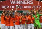 19 May 2019; Netherlands captain Kenneth Taylor and his team-mates celebrate with the trophy after the 2019 UEFA U17 European Championship Final match between Netherlands and Italy at Tallaght Stadium in Dublin, Ireland. Photo by Brendan Moran/Sportsfile