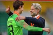 19 May 2019; Netherlands head coach Peter Van Der Veen celebrates with Hugo Wentges after the 2019 UEFA U17 European Championship Final match between Netherlands and Italy at Tallaght Stadium in Dublin, Ireland. Photo by Brendan Moran/Sportsfile