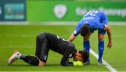 19 May 2019; Samuel Giovane of Italy consoles team-mate Marco Molla after the 2019 UEFA U17 European Championship Final match between Netherlands and Italy at Tallaght Stadium in Dublin, Ireland. Photo by Brendan Moran/Sportsfile