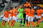 19 May 2019; The Netherlands team celebrate at the final whistle after the 2019 UEFA U17 European Championship Final match between Netherlands and Italy at Tallaght Stadium in Dublin, Ireland. Photo by Brendan Moran/Sportsfile