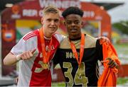 19 May 2019; Captain Kenneth Taylor, left, and Sontje Hansen of Netherlands celebrate in their Ajax Amsterdam jerseys after the 2019 UEFA U17 European Championship Final match between Netherlands and Italy at Tallaght Stadium in Dublin, Ireland. Photo by Brendan Moran/Sportsfile