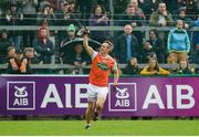 19 May 2019; Mark Shields of Armagh celebrates getting his goal during the GAA Football Senior Championship quarter-final match between Down and Armagh at Páirc Esler in Newry. Photo by Philip Fitzpatrick/Sportsfile