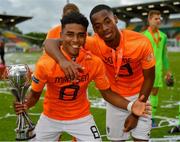 19 May 2019; Ian Maatsen, left, and Melayro Bogarde of Netherlands celebrate after the 2019 UEFA U17 European Championship Final match between Netherlands and Italy at Tallaght Stadium in Dublin, Ireland. Photo by Brendan Moran/Sportsfile