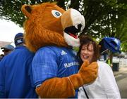 18 May 2019; Leo the Lion with a supporter at the Guinness PRO14 semi-final match between Leinster and Munster at the RDS Arena in Dublin. Photo by Harry Murphy/Sportsfile