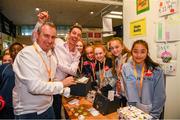 20 May 2019; Jerry Kennelly and Ryan Tubridy enjoy meeting the class from Bride Naofa National School, Cannistown , Meath, at the JEP National Showcase Day which took place in RDS Simmonscourt, Ballsbridge, Dublin. Photo by Ray McManus/Sportsfile