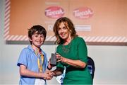 20 May 2019; Winner of the Bright Spark award Conor Bradfield, St. Mary's Central School, Enniskean, Co. Cork for his High Tech Dog Kennel with Alison Cowzer at the JEP National Showcase Day which took place in RDS Simmonscourt, Ballsbridge, Dublin.     Photo by Ray McManus/Sportsfile