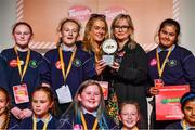 20 May 2019; Dee Forbes, Director General of RTE pictured presenting teacher Ellen Costigan of The 2019 Creative Pioneers are Scoil Bheinín Naofa Cailiní from Balsaran, Duleek, Co. Meath for Detail Bracelets that store important medical information using QR codes at the JEP National Showcase Day which took place in RDS Simmonscourt, Ballsbridge, Dublin. Photo by Ray McManus/Sportsfile