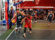 18 May 2019; Tomas Banys of Ulster University Elks Basketball in action against Puff Summers of Templeogue Basketball Club during the Mens Final between Ulster University Elks Basketball and Templeogue Basketball Club at the second annual Hula Hoops 3x3 Basketball Championships at Bray Seafront in Co.Wicklow. Photo by Ray McManus/Sportsfile