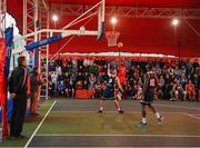 18 May 2019; Puff Summers of Templeogue Basketball Club in action against Conall Mullan of Ulster University Elks Basketball during the Mens Final between Ulster University Elks Basketball and Templeogue Basketball Club at the second annual Hula Hoops 3x3 Basketball Championships at Bray Seafront in Co.Wicklow. Photo by Ray McManus/Sportsfile