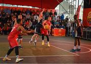 18 May 2019; Stephen James of Templeogue Basketball Club in action against Shane O’Connor of Ulster University Elks Basketball during the Mens Final between Ulster University Elks Basketball and Templeogue Basketball Club at the second annual Hula Hoops 3x3 Basketball Championships at Bray Seafront in Co.Wicklow. Photo by Ray McManus/Sportsfile