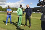 21 May 2019; Ireland Captain William Porterfield,centre, is interview just after the toss, along with Afghanistan Captain Gulbadin Naib before the GS Holdings ODI Challenge between Ireland and Afghanistan at Stormont in Belfast. Photo by Oliver McVeigh/Sportsfile