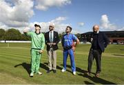 21 May 2019; Match referee Graeme Labrooy performs the toss with Ireland Captain William Porterfield, , left, and Afghanistan Captain Gulbadin Naib before the GS Holdings ODI Challenge between Ireland and Afghanistan at Stormont in Belfast. Photo by Oliver McVeigh/Sportsfile