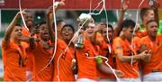 19 May 2019; Streamers fall as The Netherlands celebrate with the trophy after the 2019 UEFA U17 European Championship Final match between Netherlands and Italy at Tallaght Stadium in Dublin, Ireland. Photo by Brendan Moran/Sportsfile