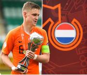 19 May 2019; Netherlands captain Kenneth Taylor with the trophy after the 2019 UEFA U17 European Championship Final match between Netherlands and Italy at Tallaght Stadium in Dublin, Ireland. Photo by Brendan Moran/Sportsfile