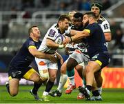 10 May 2019; Arthur Retiere of La Rochelle is tackled by Camille Lopez and Rabah Slimani of ASM Clermont Auvergne during the Heineken Challenge Cup Final match between ASM Clermont Auvergne and La Rochelle at St James' Park in Newcastle Upon Tyne, England. Photo by Brendan Moran/Sportsfile