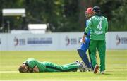 21 May 2019; Boyd Rankin of Ireland lies injured on the wicket during the GS Holdings ODI Challenge between Ireland and Afghanistan at Stormont in Belfast. Photo by Oliver McVeigh/Sportsfile