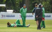 21 May 2019; Boyd Rankin of Ireland lies injured on the wicket during the GS Holdings ODI Challenge between Ireland and Afghanistan at Stormont in Belfast. Photo by Oliver McVeigh/Sportsfile
