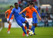 19 May 2019; Franco Tongya of Italy in action against Mohamed Taabouni of Netherlands during the 2019 UEFA U17 European Championship Final match between Netherlands and Italy at Tallaght Stadium in Dublin, Ireland. Photo by Brendan Moran/Sportsfile
